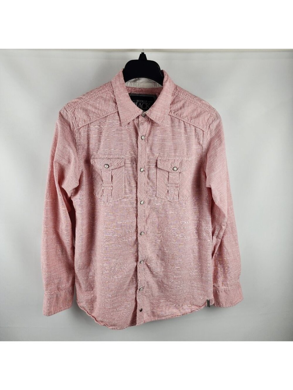 Buckle Black Shirt Mens Large Pink Heather Slim Fit Western Pearl Snap Button Up
